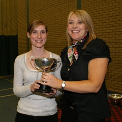 Sandra Grubb presents South Ayrshire with Women's Division 2 trophy at the SVA's AGM
