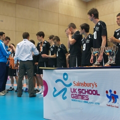 Sainsbury's UK Schools Games, Boys Volleyball Medal Ceremony, Northern Ireland (Gold), England North (Silver) & Scotland West (Bronze), Sun 5th Sep 2010, Northumbria University Sport Central, Newcastle