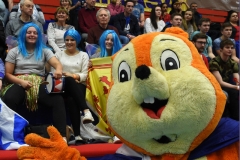 Squirrels mascot with Scottish supporters